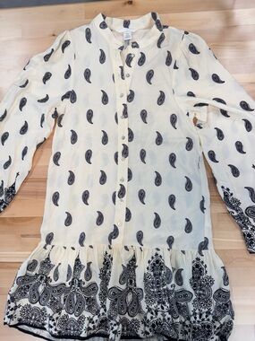 H&M White Paisley Button-Front Tunic Blouse Cream Black Festival Western Style